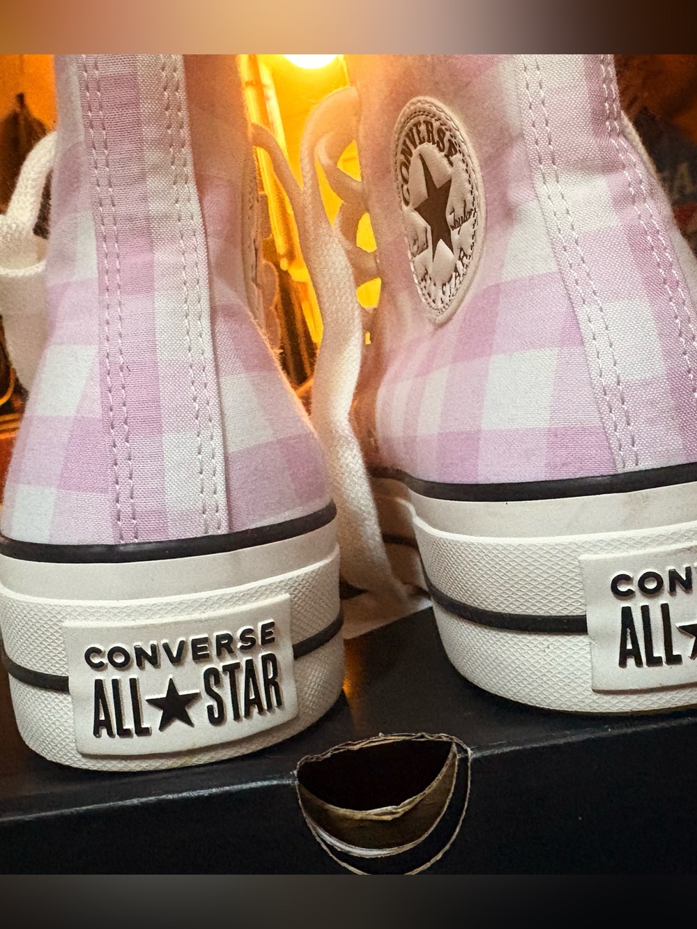 Converse Women's Pink and White Gingham Lace-Up Sneakers - Picture 7 of 8